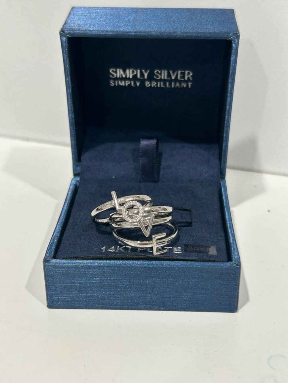 Simply Silver “LOVE” Stackable Ring Set NWT, 14KT Plated, Size 8